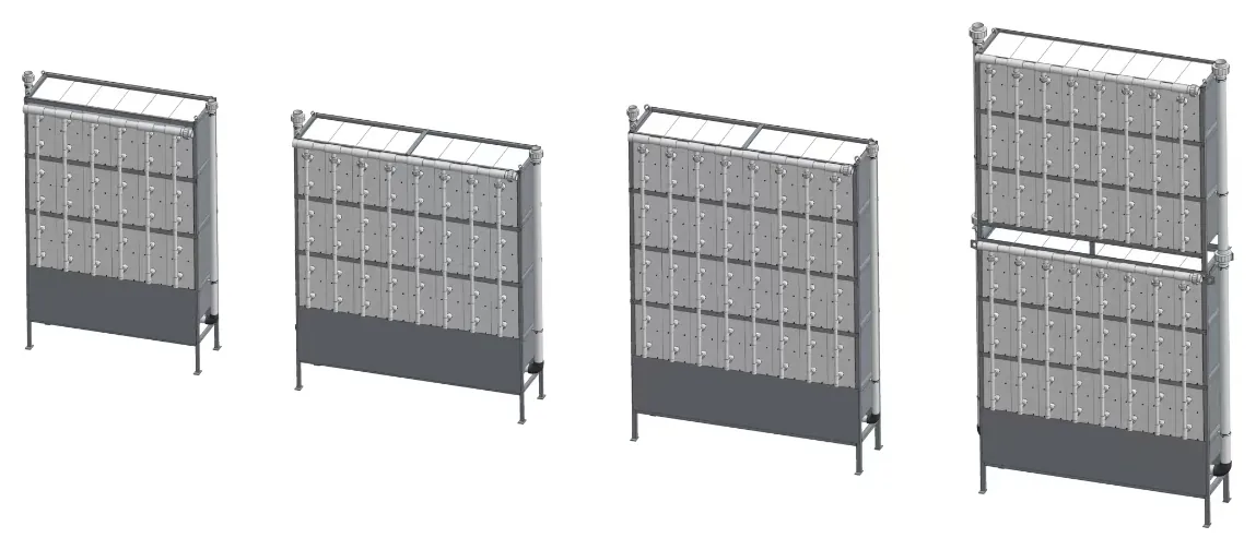 Four Zyramic Swing MBR modules of increasing size, from a single-deck unit to a two-section tall module