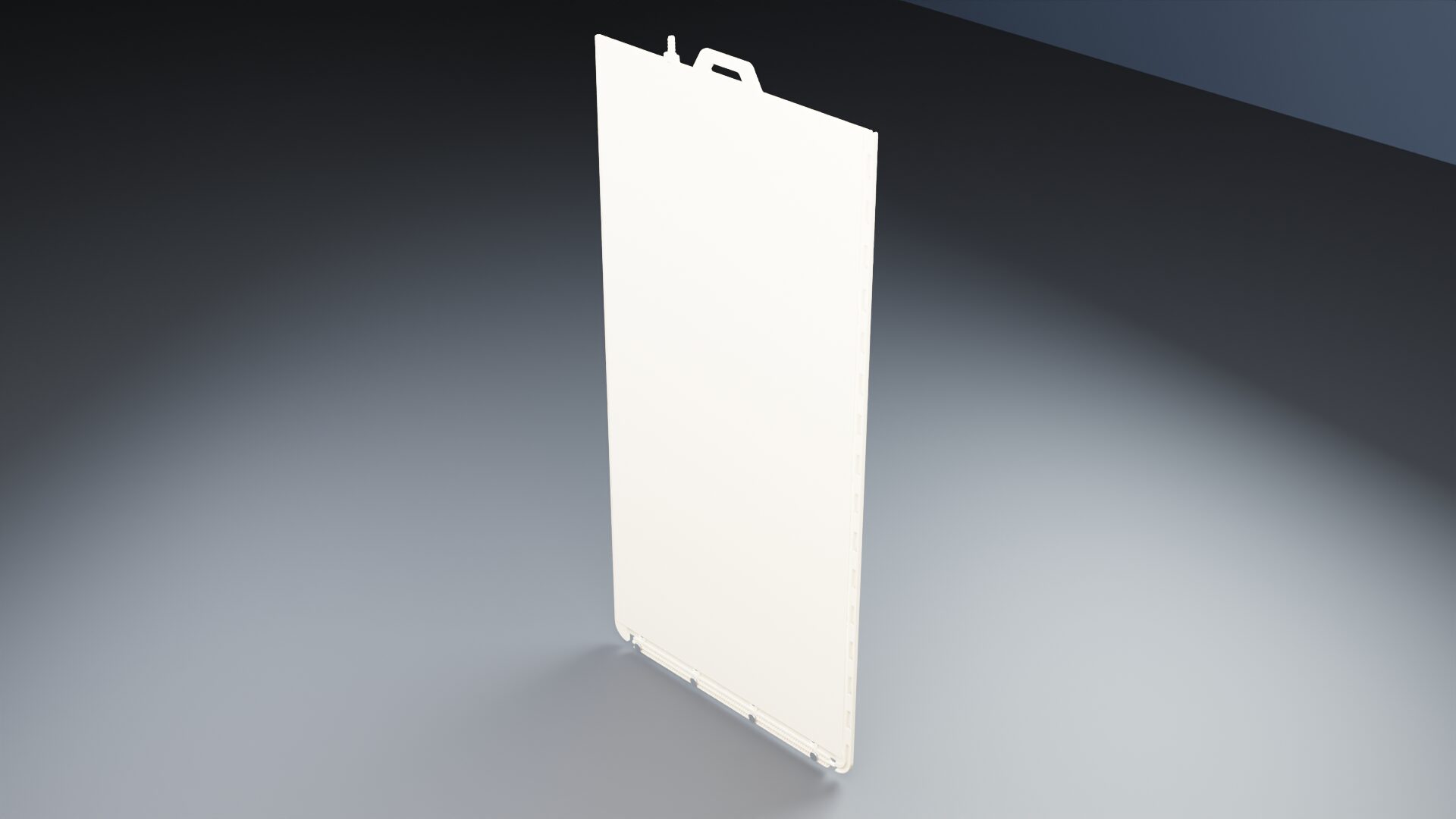 On-Board Scour plate with PES membrane. Handle at the top, manifold at the bottom.