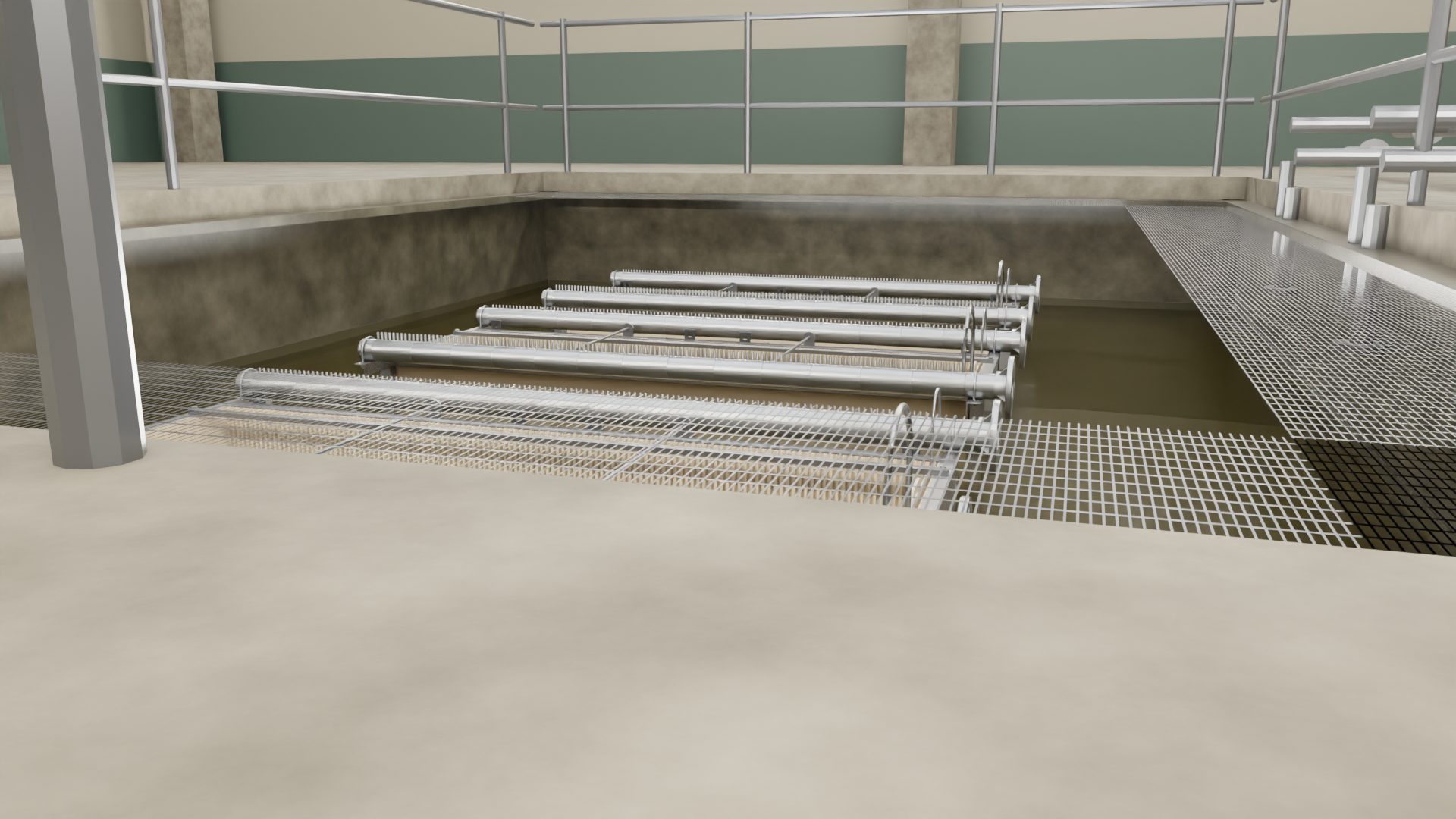 On-Board Scour cassettes in a membrane tank. Rendering.